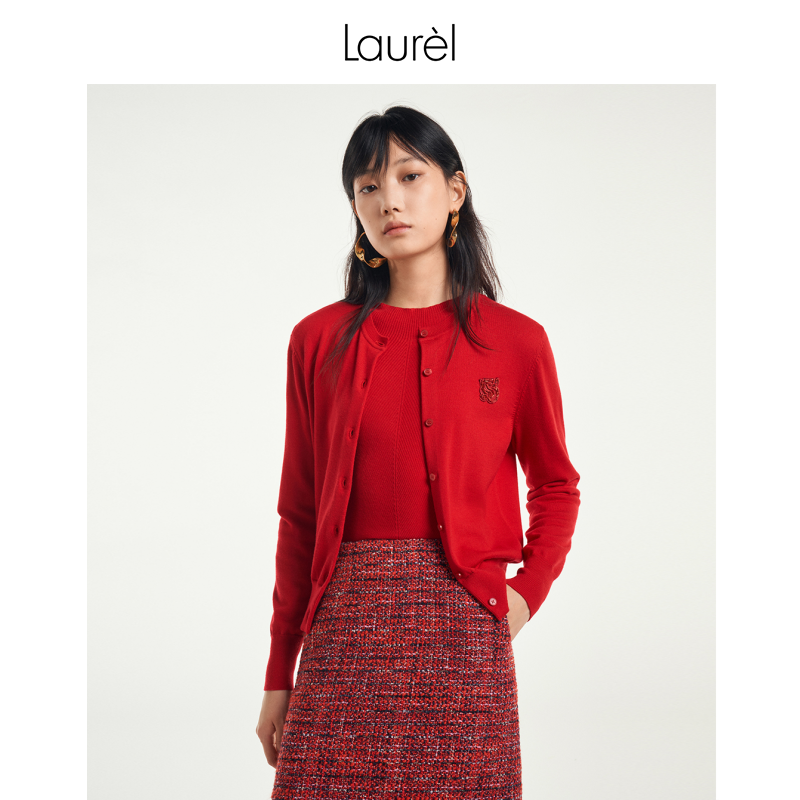 LAUREL新年红羊毛针织开衫