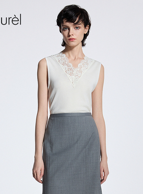 【绵羊毛】Laurel劳芮新款蕾丝边V领针织背心LWD363M02100