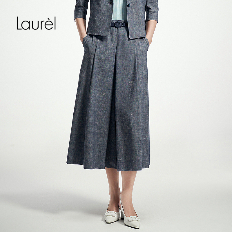 【亚麻】Laurel劳芮新麻感淡人航海收腰散摆裙裤LWL362K05000