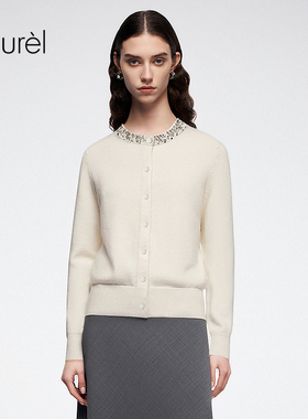 【山羊绒】Laurel劳芮新款小香风镶钻领针织开衫LWD356M047DX