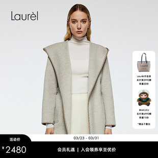 Laurel劳芮新款 大衣LWD364D00900 连帽系带中长款