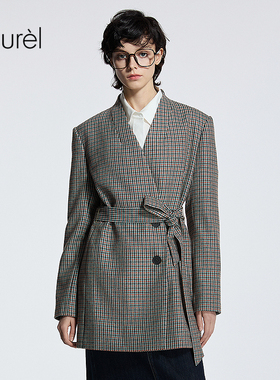 【绵羊毛】Laurel劳芮新款复古格纹系带西装LWD366T00800