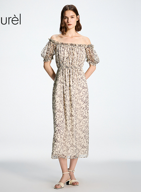 Laurel劳芮26春新款顺纡绉印花两穿松紧腰连衣裙LWD371Y04400