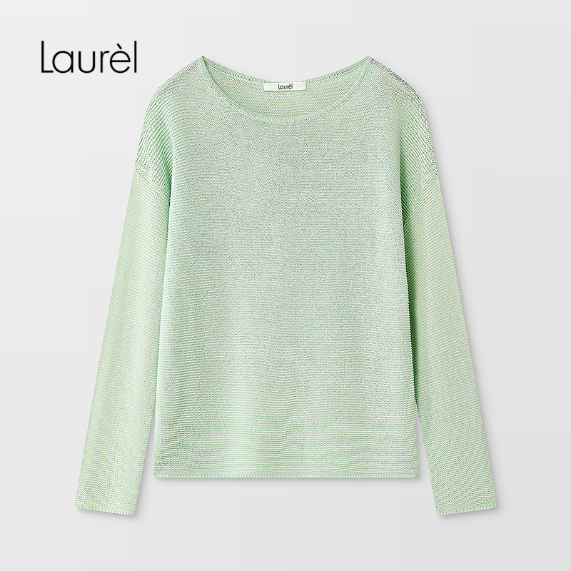 【粘纤】Laurel劳芮25秋新款青绿色落肩针织衫LWD366M07200