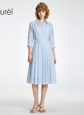 【莱赛尔纤维】Laurel劳芮26春新款绣花V领衬衫裙LWD371Y02200