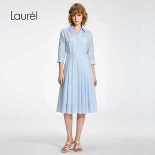 【莱赛尔纤维】Laurel劳芮26春新款绣花V领衬衫裙LWD371Y02200
