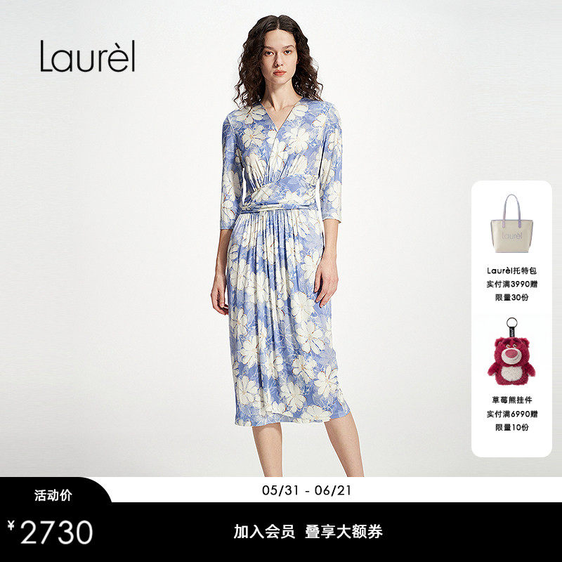 【桑蚕丝】Laurel劳芮新款花朵波嬉度假连衣裙LWD361Y06600