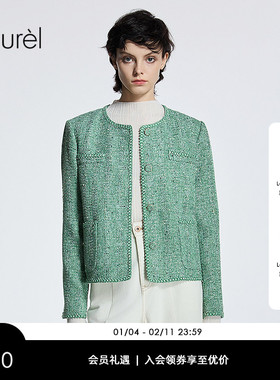 Laurel劳芮新款小香风绿色粗花呢外套女LWD365W01900