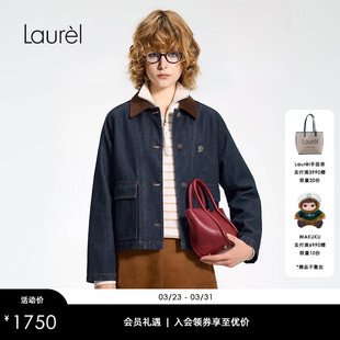 复古宽松短款 Laurel劳芮26春新款 牛仔外套LWD366W101DX 长绒棉