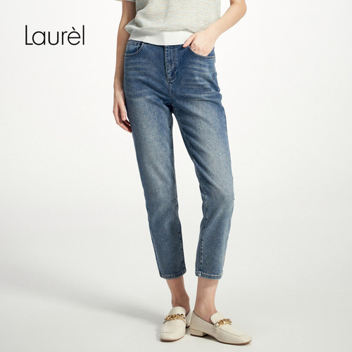 【长绒棉】Laurel劳芮新款做旧洗水修身牛仔裤女LWD361K02000