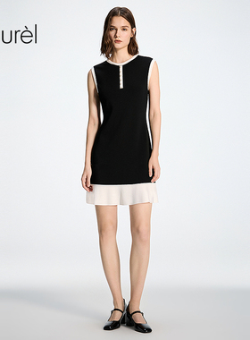 【粘纤】Laurel劳芮26春新款黑拼白肌理感无袖连衣裙LWD371M00400