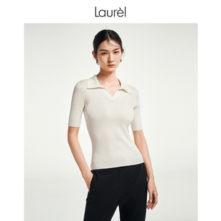 Laurel劳芮春新款 Polo领航海短袖 针织女LWL351M02700 真丝