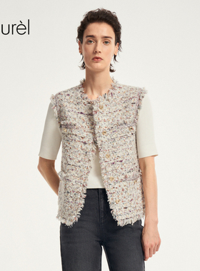 Laurel劳芮新款小香风紫灰花纱背心LWD353B00700