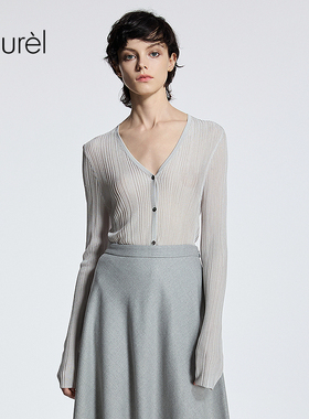 【粘纤】Laurel劳芮可露丽压褶纹理针织开衫女LWD365M022DX