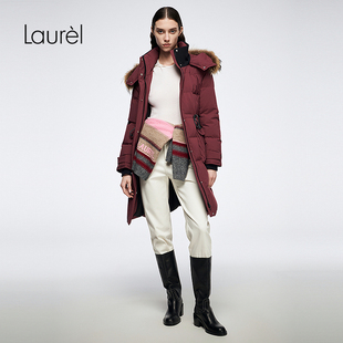 温莎红连帽羽绒服LWL364L02300 Laurel劳芮25秋新款 进口抗寒料