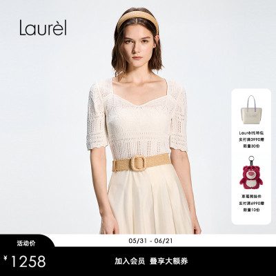 【丝麻】Laurel劳芮26春新款镂空肌理方领针织衫LWD371M00600