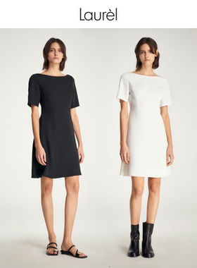 Laurel劳芮春夏时尚淡人修身三醋酯小黑裙连衣裙伞裙LWD342Y13400