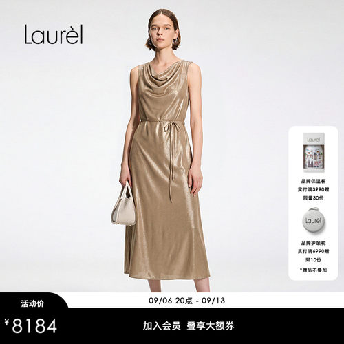 【桑蚕丝】Laurel劳芮26早秋新款荡领无袖系带连衣裙LWD375Y05000