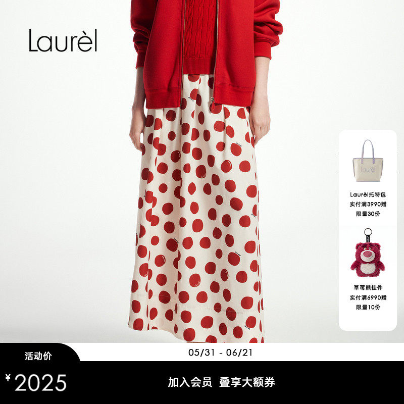 Laurel劳芮新款法式复古波点印花高腰伞裙女LWL361Q05600