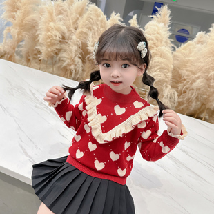 儿童宝宝保暖衫 女童加绒加厚毛衣秋冬款 洋气百搭上衣针织套头衫