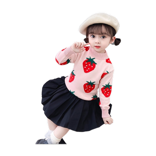 女童一体加绒加厚毛衣上衣儿童秋冬款洋气2023新女孩宝宝小中大童