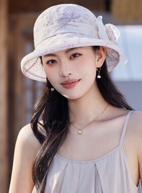 时尚绣花遮阳帽子女士夏天显脸小轻薄防晒渔夫帽妈妈沙滩欧根纱帽