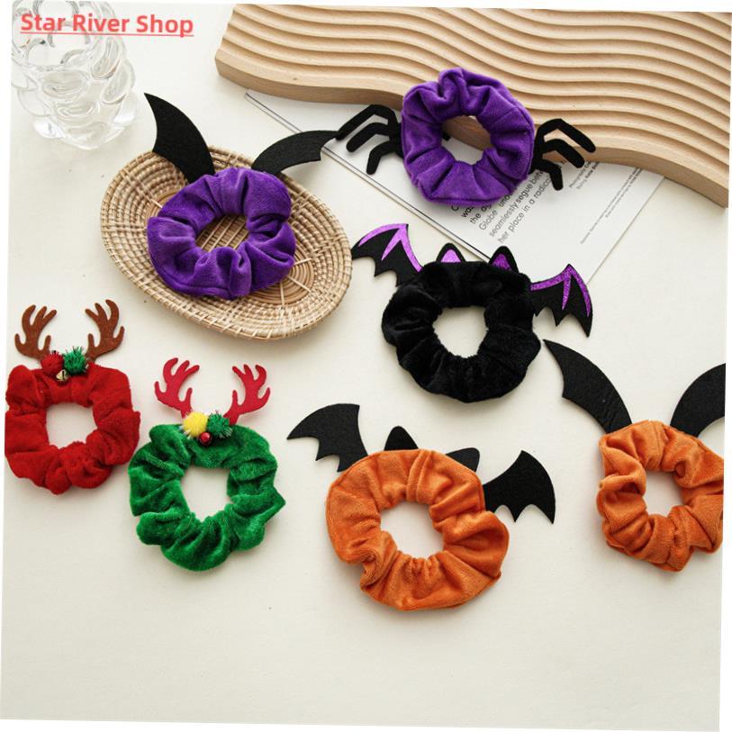 Halloween mas Flannel Scrunchie Velvet Women Elastic H