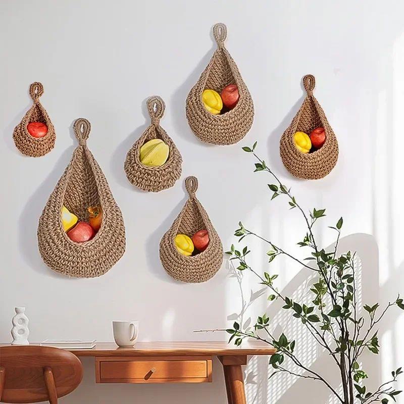 Handwoven Hanging Wall Vegetable Fruit Basket Organizer Cont