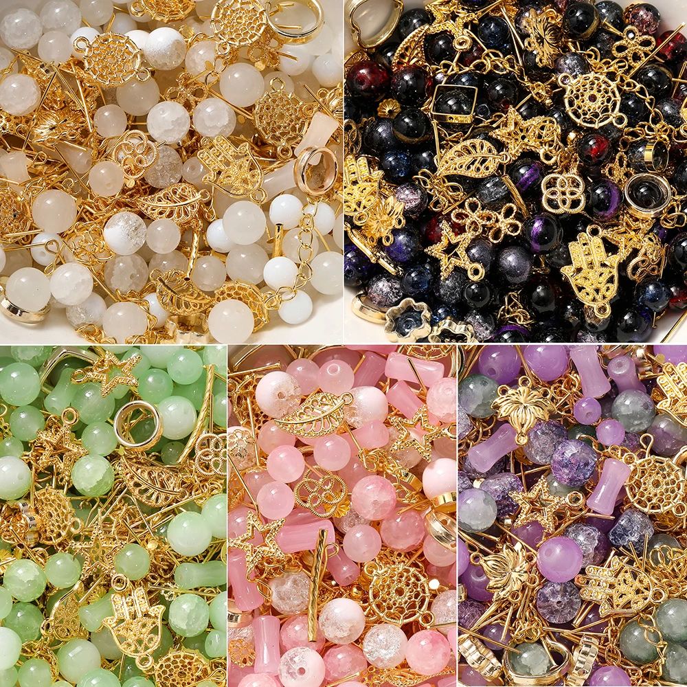 30-50G/Lot Mixed Glass Beads Metal Pendants Spacer Bead Jewe