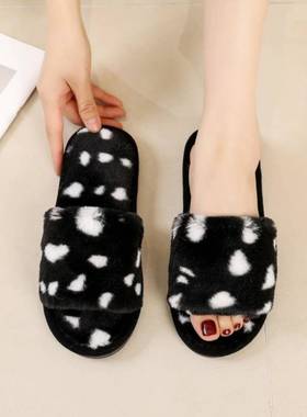 New Firy Style Leoprd Pttern Hiry Slippers for Women外穿