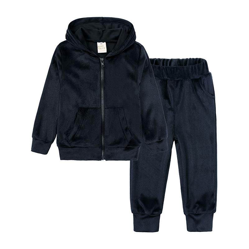 2023 Kids Boy Girl Hoodies Velvet Suit Clothes Solid Loosen