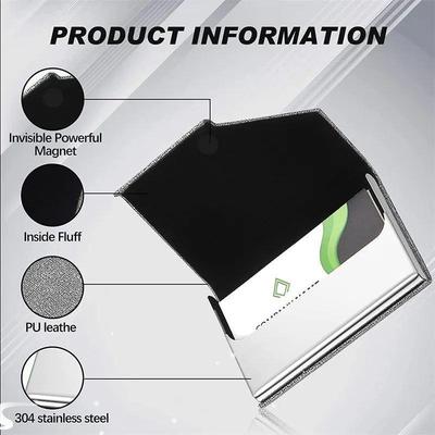 Business Card Holder with Magnetic PU Leather Stainless Stee
