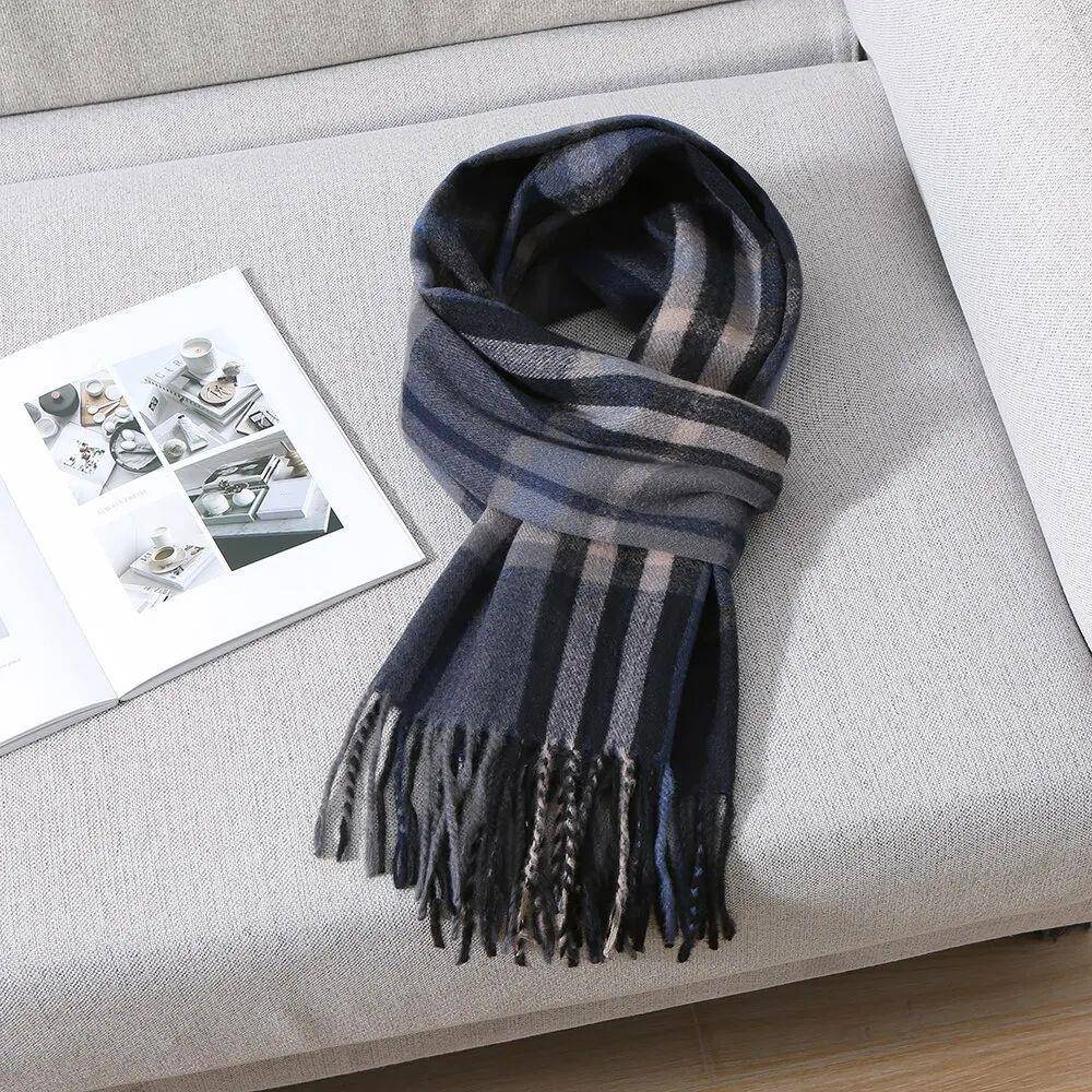 2023 Winter Cashmere Scarf for Men Plaid Color Warm Pashmina