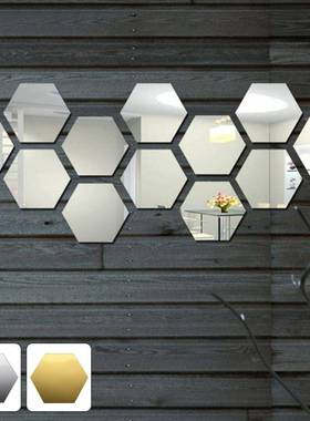 48pcs Hexagon Mirror Wall Stickers  Art Wall Decoration L