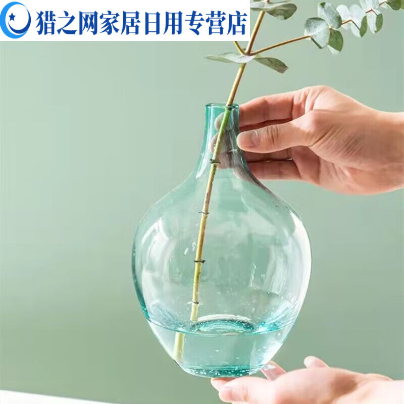 吊钟落地花瓶玻璃客厅插花马醉木大肚水培花瓶大号蓝色气泡|