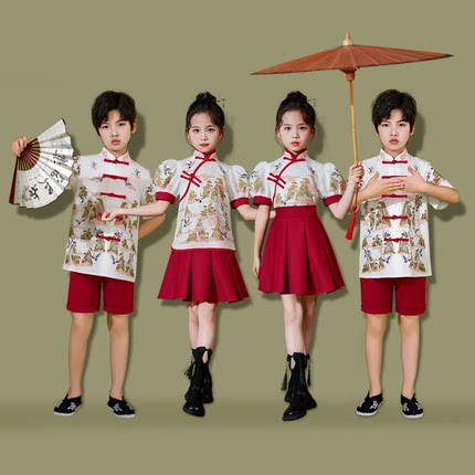 儿童演出服中国风小学生啦啦队表演服女童幼儿园开学汉服国学套装