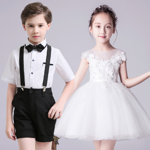 儿童大合唱演出服小学生钢琴主持人背带裤表演服装幼儿园礼服套装