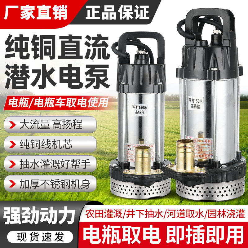 纯铜直流潜水泵48V60V72V电瓶车专用高扬程大流量抽水机电瓶水泵