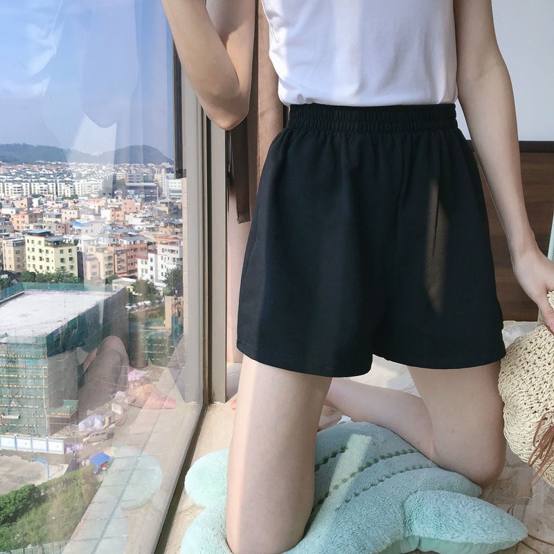运动短裤女夏2021新款外穿高腰宽松显瘦韩版黑色休闲学生阔腿热裤
