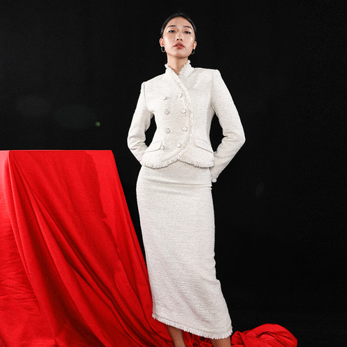 BRAND BY MEI【 摩登新中式】小众设计感编织面料流苏设计外套装