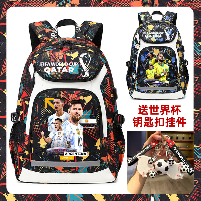 卡塔世界杯球星应援双肩包梅西书包C罗内马尔背包男生大容量学生