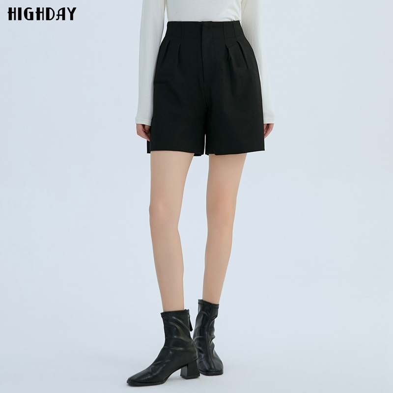 highday轩日2025春秋新款高腰小黑裤女休闲短裤直筒裤气质阔腿裤