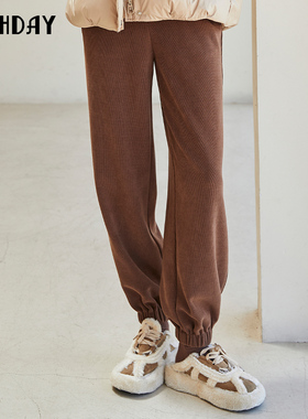 highday轩日2024冬季新款高腰休闲束脚裤女休闲长裤潮LT10AE35835