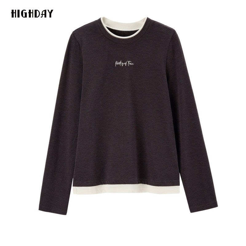 轩日24冬季新款假两件圆领上衣打底衫女商场同款字母绣花长袖T恤,女装/女士精品,T恤,淘宝优惠券,粉丝福利购,淘宝优惠卷