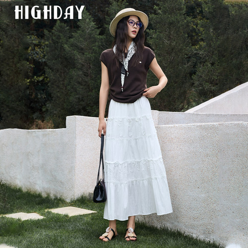 HIGH DAY/轩日白色半身裙女2026夏季薄款高腰宽松显瘦透气A字伞裙