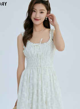 轩日2026夏季商场同款u型领背带裙女新款白色修身无袖连衣裙中长