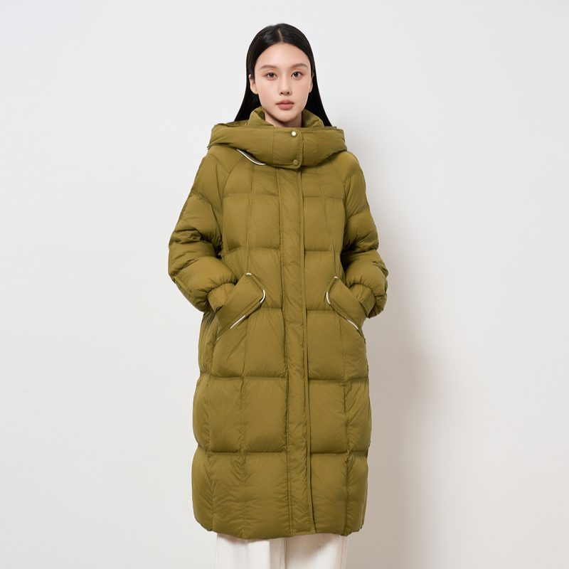 HIGHDAY轩日复古羽绒服女2025冬中长款连帽宽松外套加厚保暖上衣