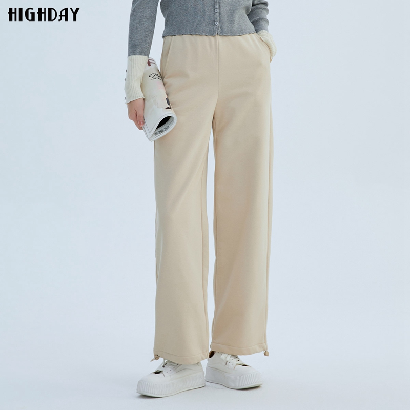 highday轩日2024秋冬新款高腰休闲裤女纯色长裤基础款口袋直筒裤