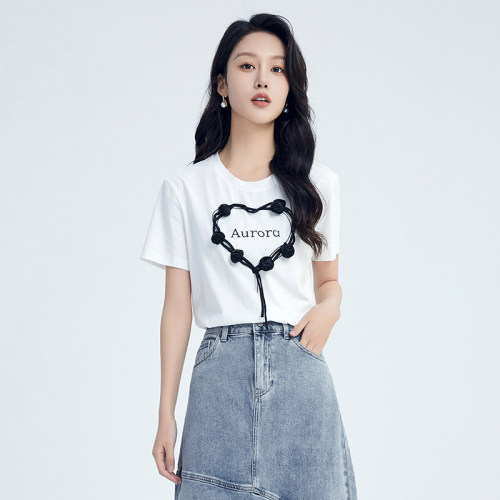 鲁思蒂宽松短袖t恤女2026新款夏季小个子时尚休闲设计感圆领上衣