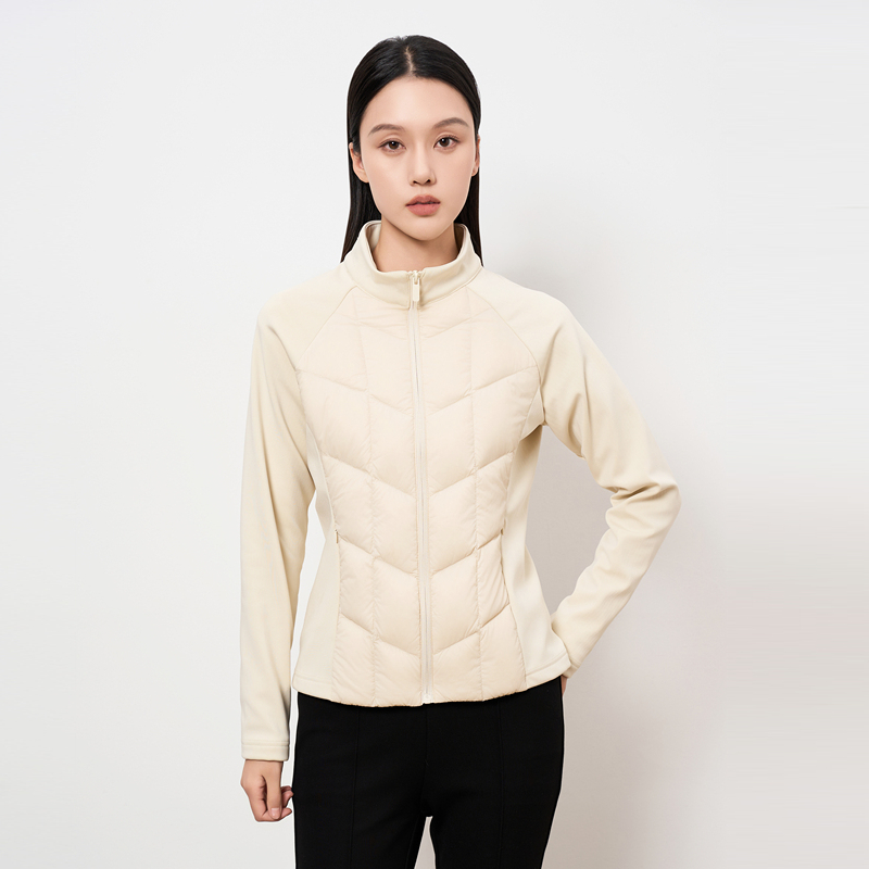 HIGHDAY轩日立领拼接短款羽绒服女2025秋冬修身外套休闲保暖上衣